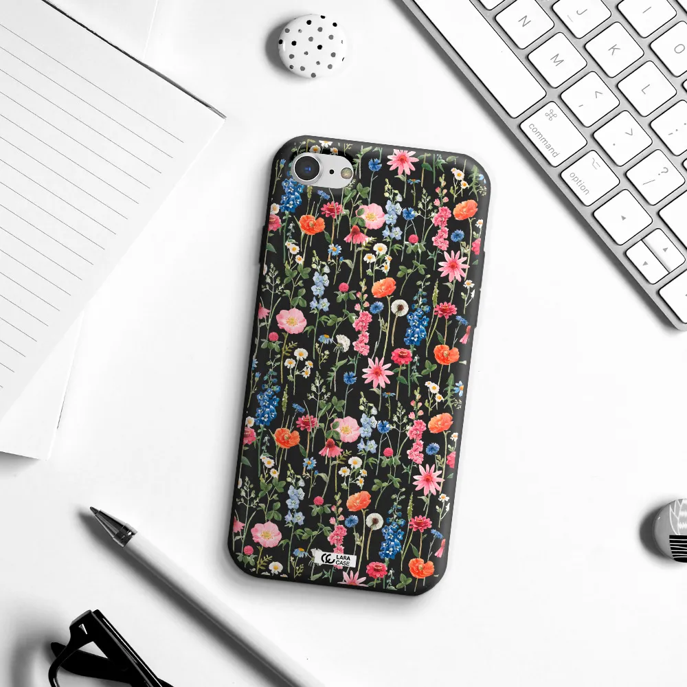 Green Blue Red Flowers Apple iPhone 7 Silicone black Case