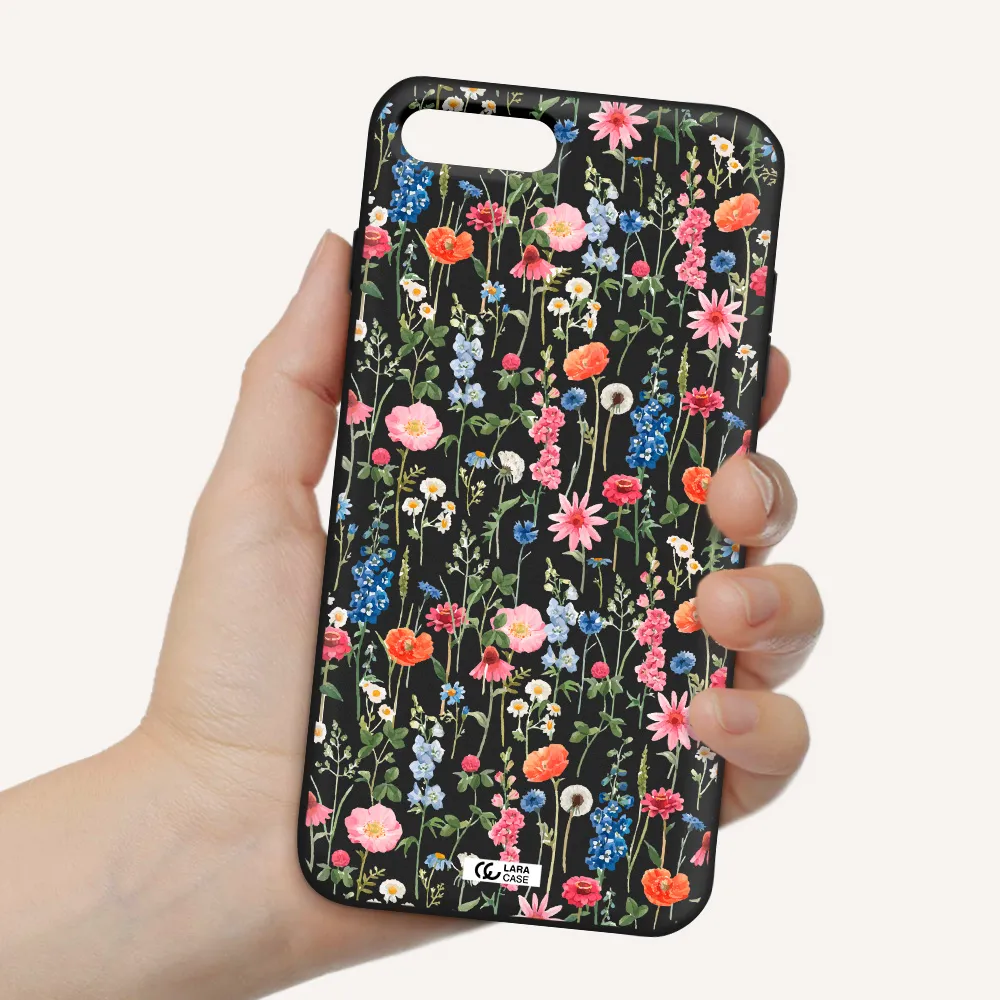 Green Blue Red Flowers Apple iPhone 8 plus Silicone black Case