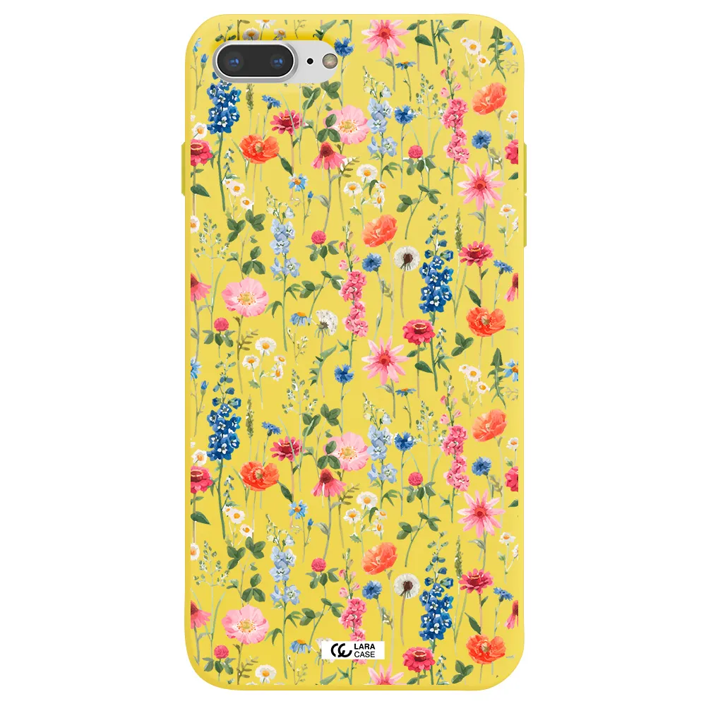 Green Blue Red Flowers Apple iPhone 8 plus Silicone canary yellow Case