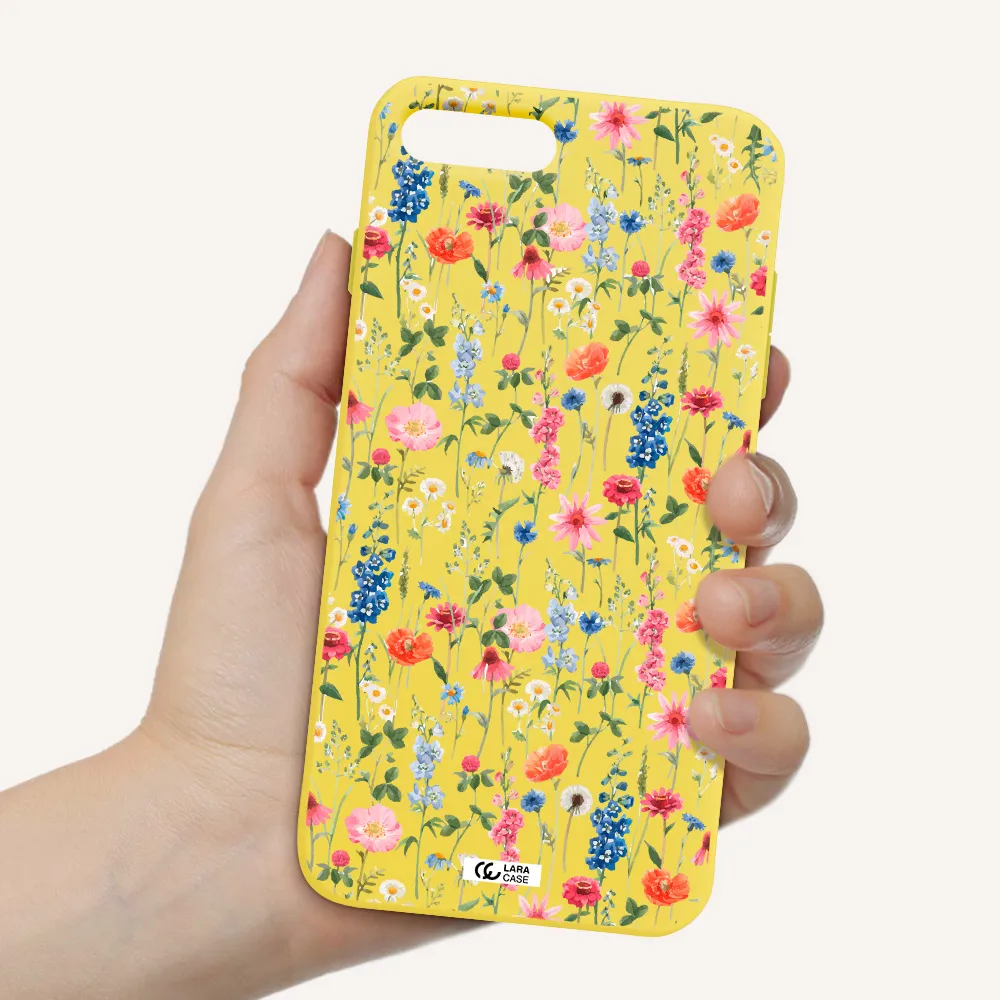 Green Blue Red Flowers Apple iPhone 8 plus Silicone canary yellow Case