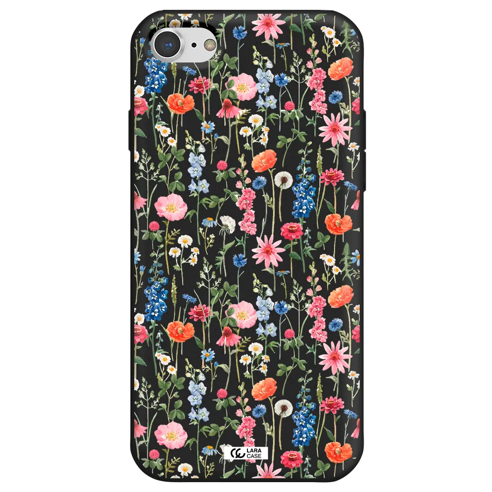 Green Blue Red Flowers Apple iPhone 8 Silicone black Case