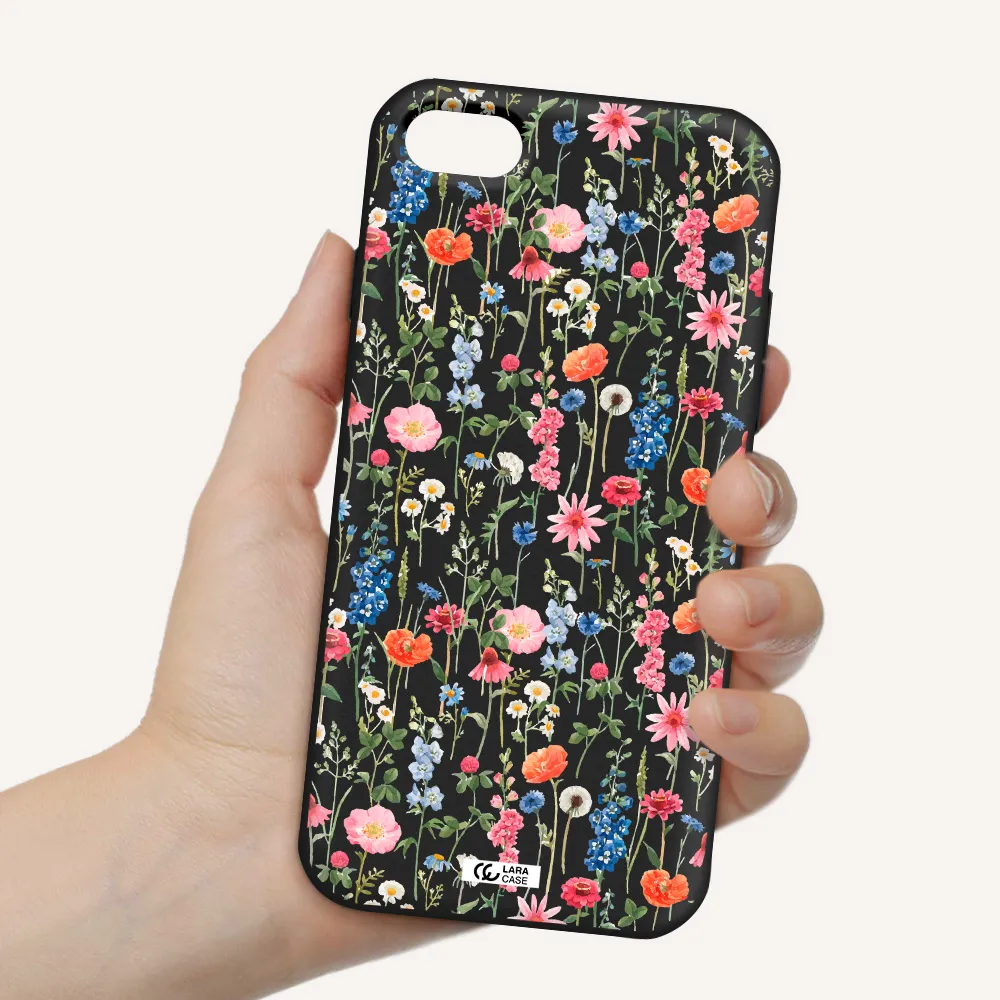 Green Blue Red Flowers Apple iPhone 8 Silicone black Case