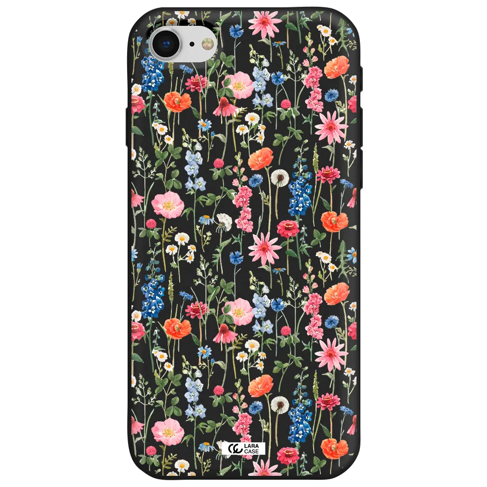 Green Blue Red Flowers Apple iPhone se 2020 Silicone black Case