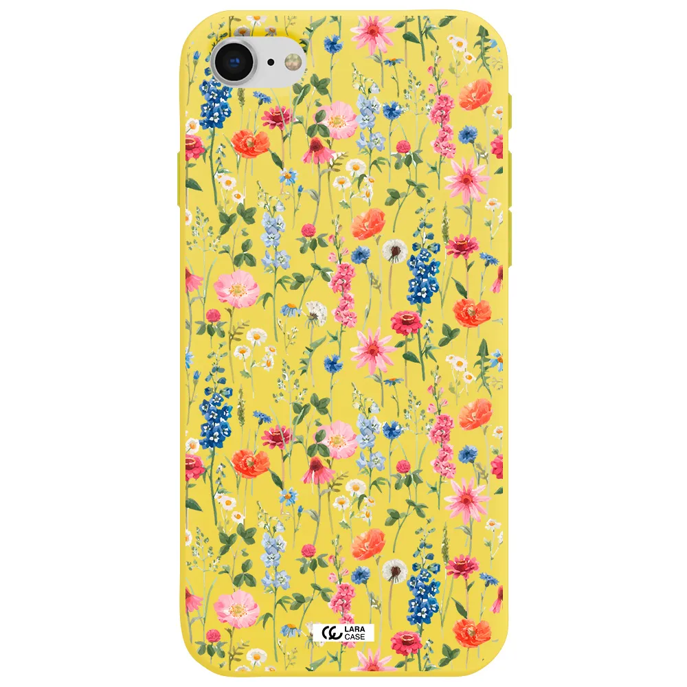 Green Blue Red Flowers Apple iPhone se 2020 Silicone canary yellow Case