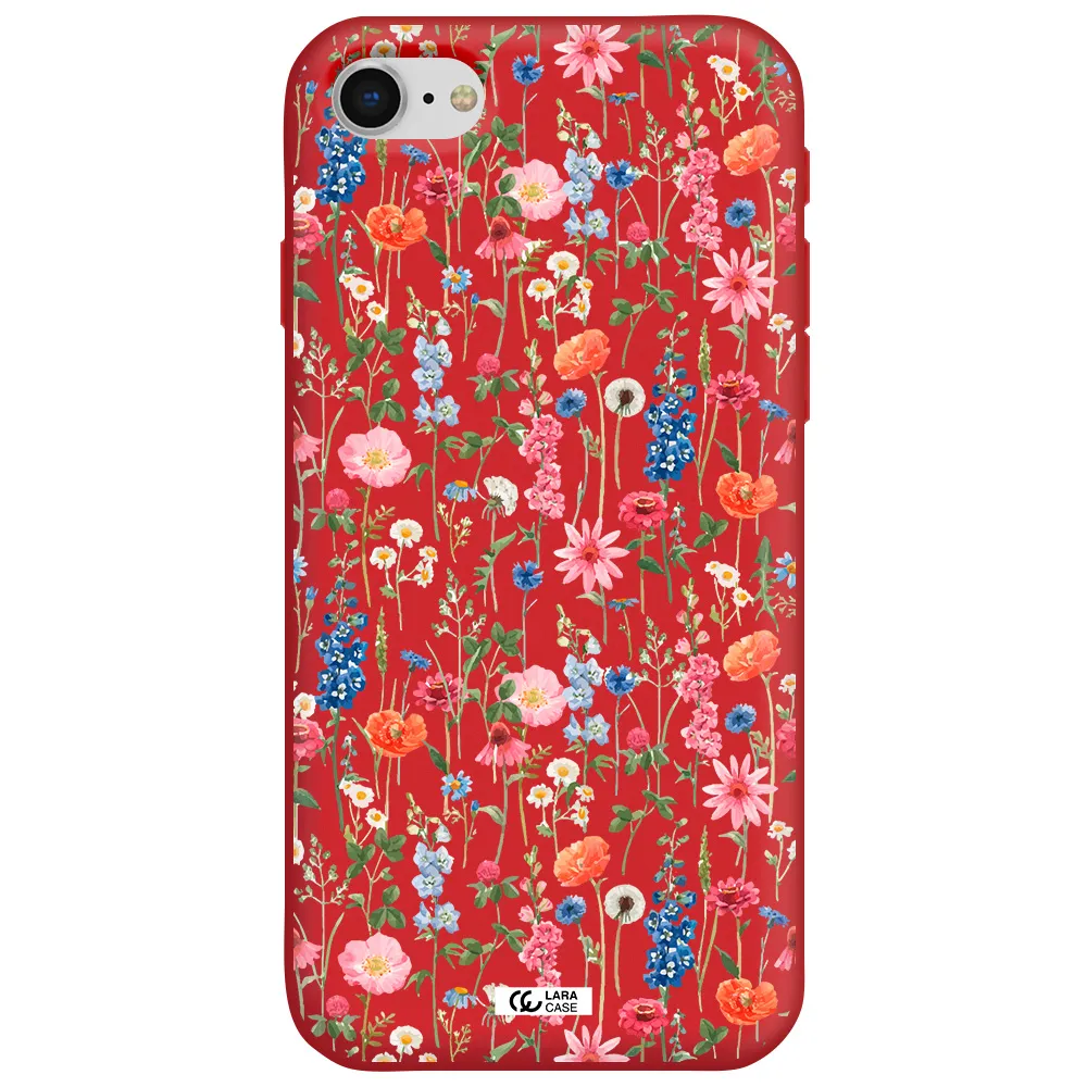 Green Blue Red Flowers Apple iPhone se 2020 Silicone Imperial Red Case
