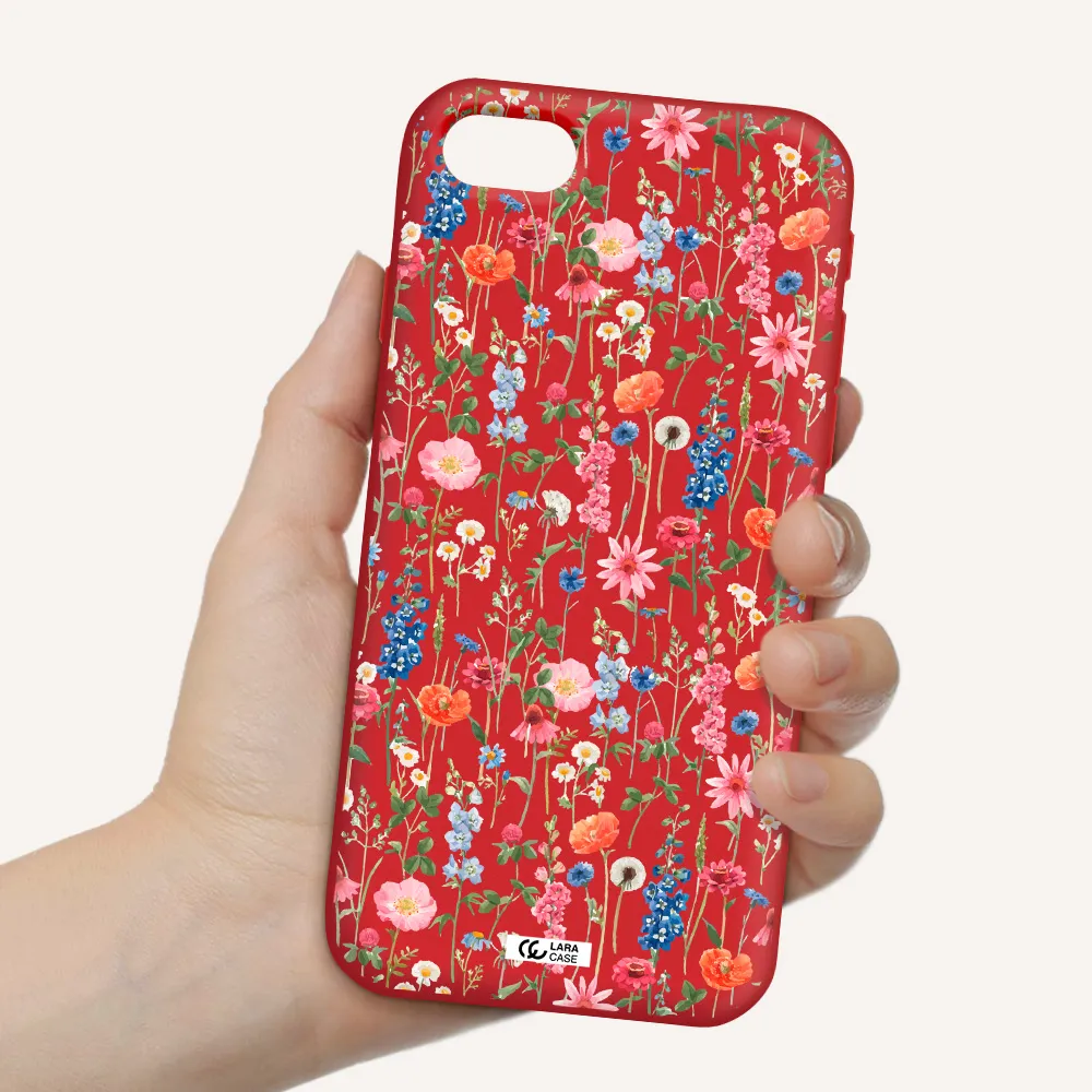 Green Blue Red Flowers Apple iPhone se 2020 Silicone Imperial Red Case
