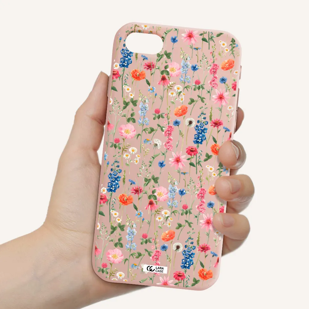 Green Blue Red Flowers Apple iPhone se 2020 Silicone pastel pink Case