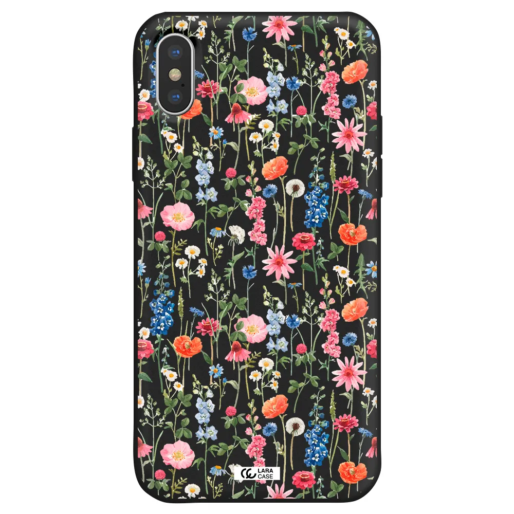 Green Blue Red Flowers Apple iPhone X Silicone black Case