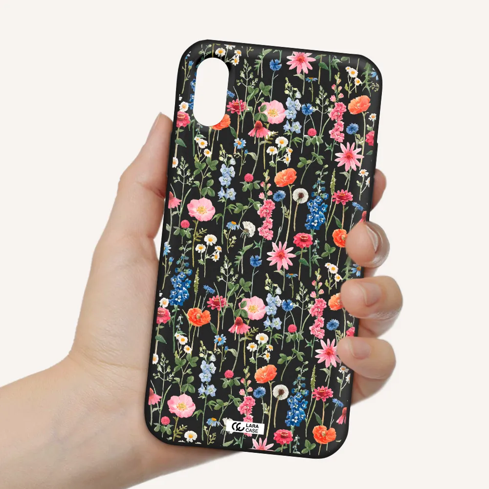 Green Blue Red Flowers Apple iPhone X Silicone black Case