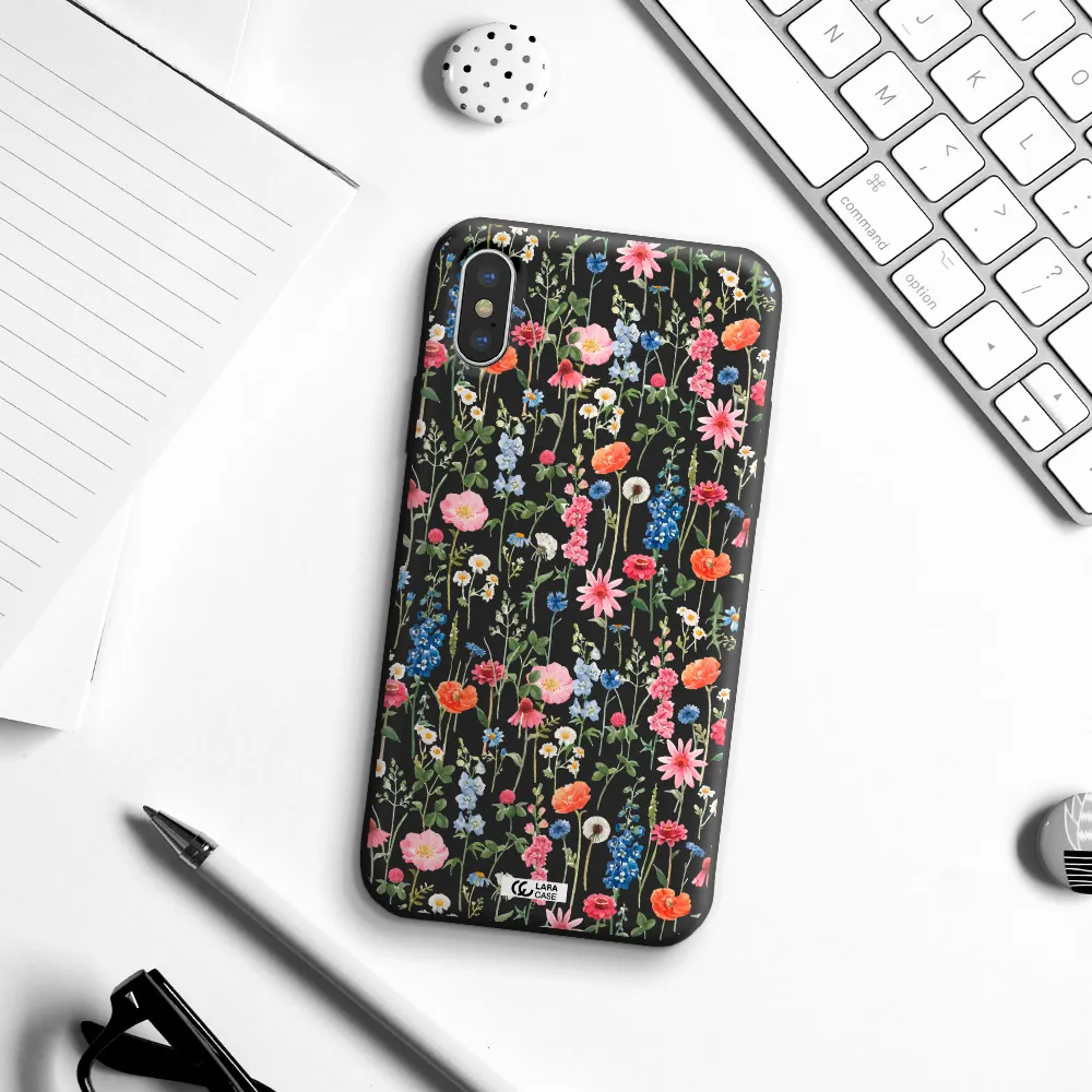 Green Blue Red Flowers Apple iPhone X Silicone black Case