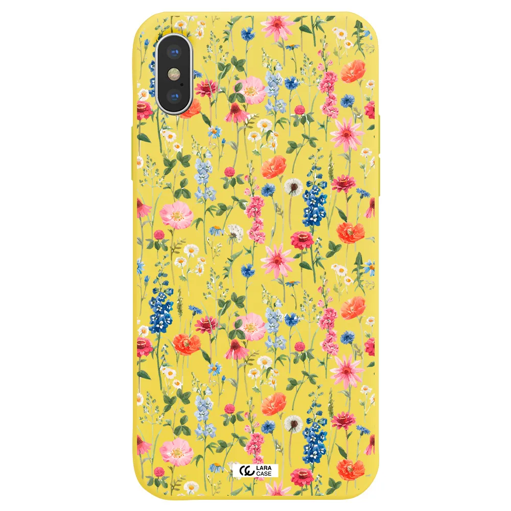 Green Blue Red Flowers Apple iPhone X Silicone canary yellow Case