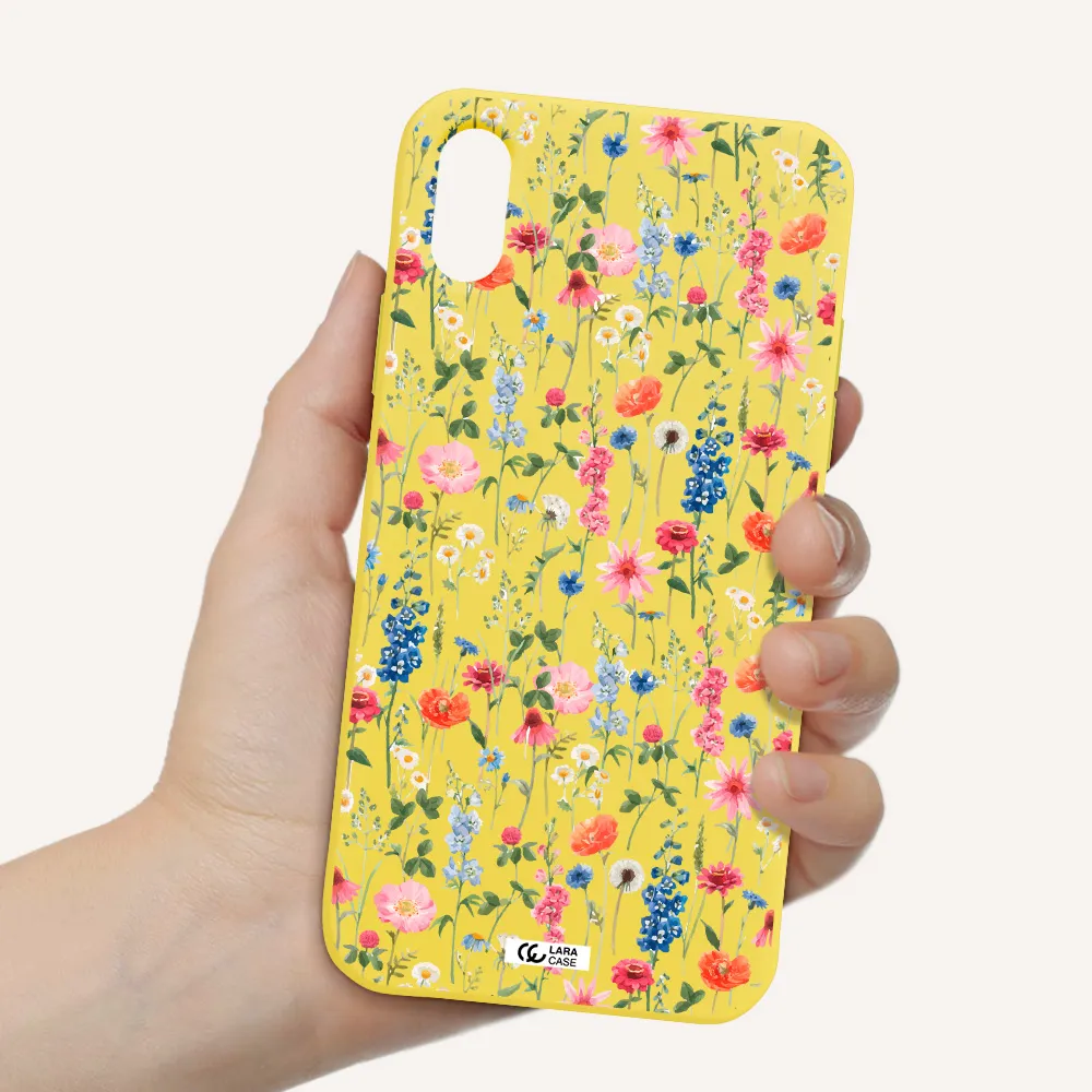Green Blue Red Flowers Apple iPhone X Silicone canary yellow Case
