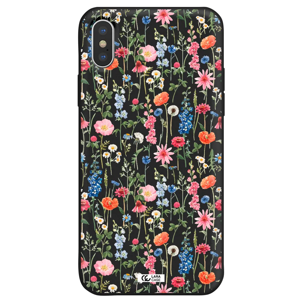 Green Blue Red Flowers Apple iPhone XS Silicone black Case
