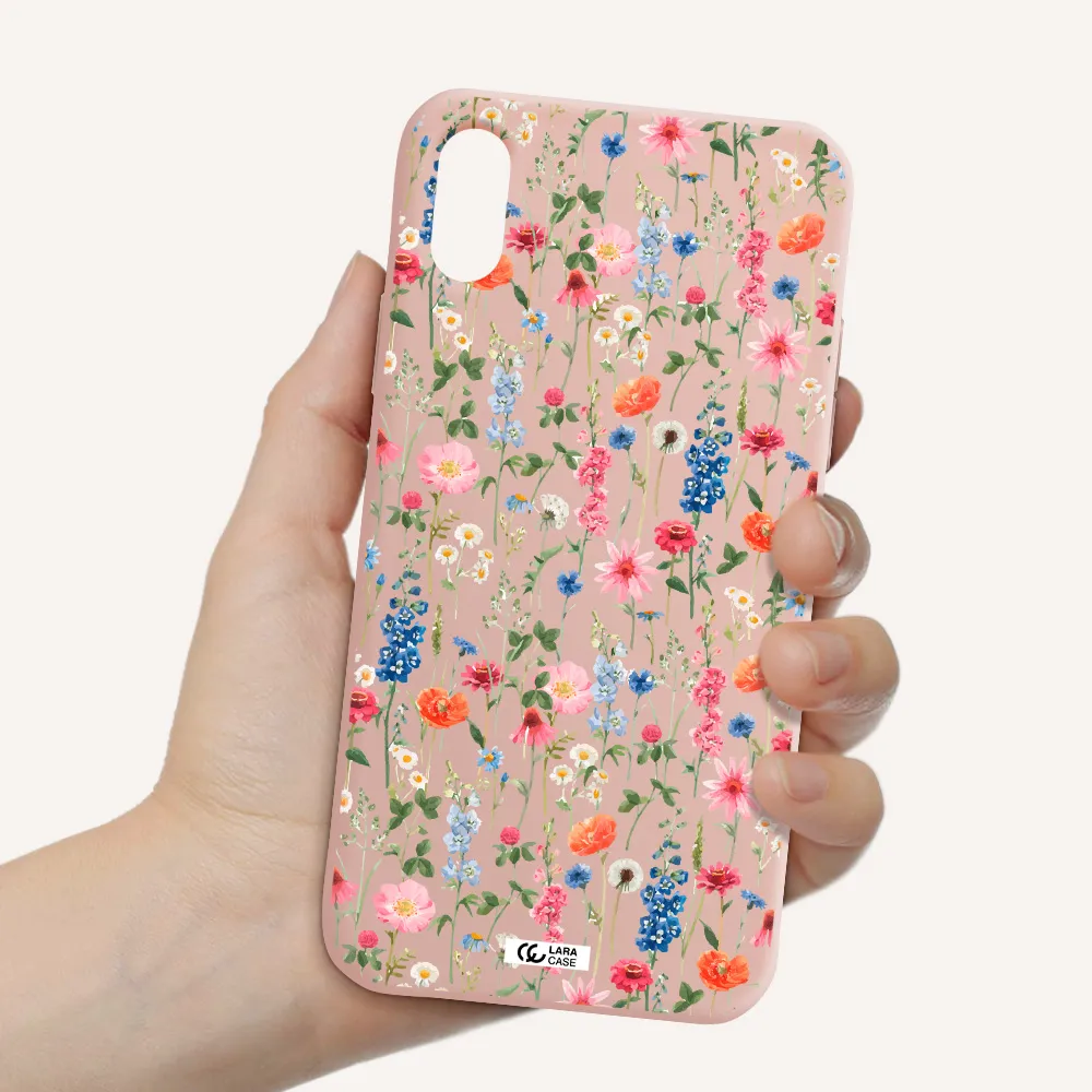 Green Blue Red Flowers Apple iPhone XS Silicone pastel pink Case