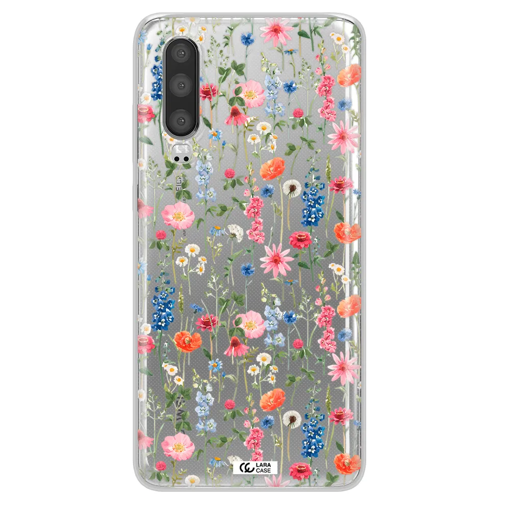 Green Blue Red Flowers Huawei P30 Clear TPU Case