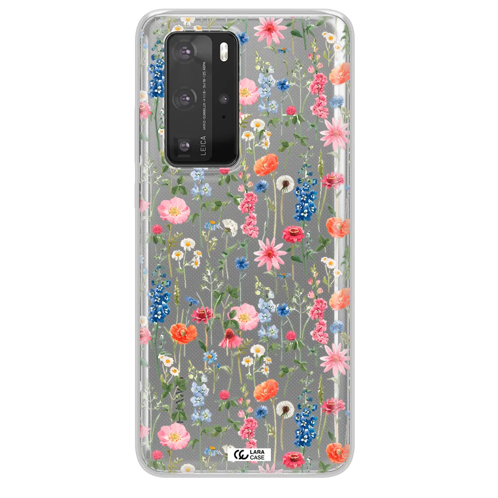 Green Blue Red Flowers Huawei P40 Pro Clear TPU Case