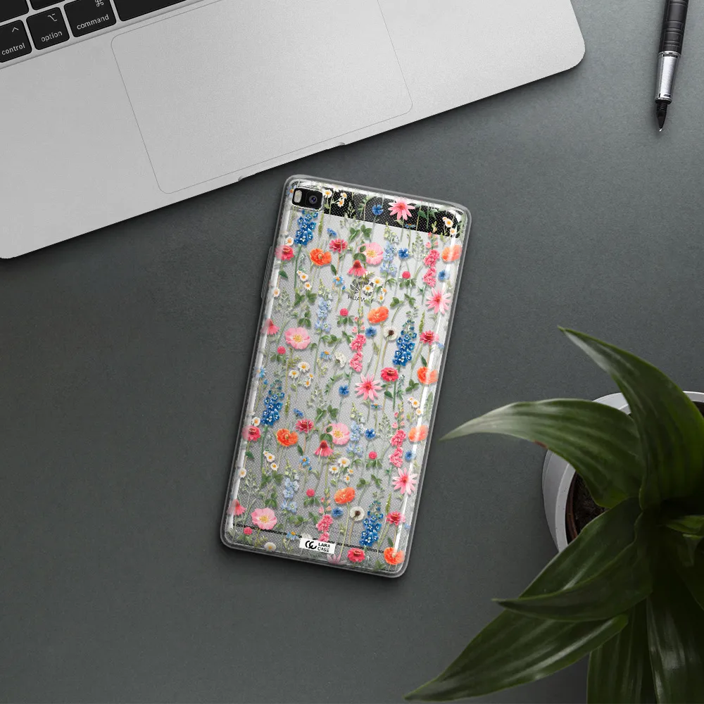 Green Blue Red Flowers Huawei P8 Clear TPU Case