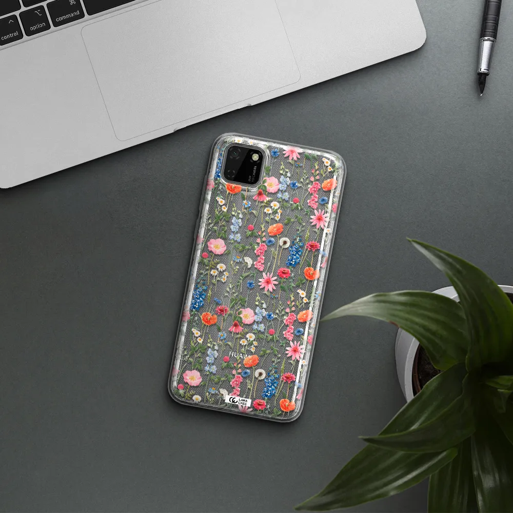 Green Blue Red Flowers Huawei Y5P Clear TPU Case