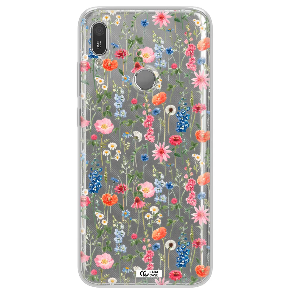 Green Blue Red Flowers Huawei Y6 2019 Clear TPU Case