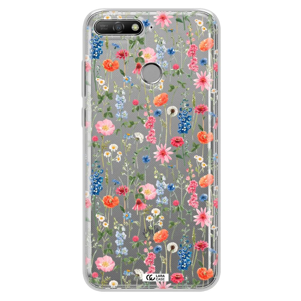 Green Blue Red Flowers Huawei Y6 Prime 2018 Clear TPU Case