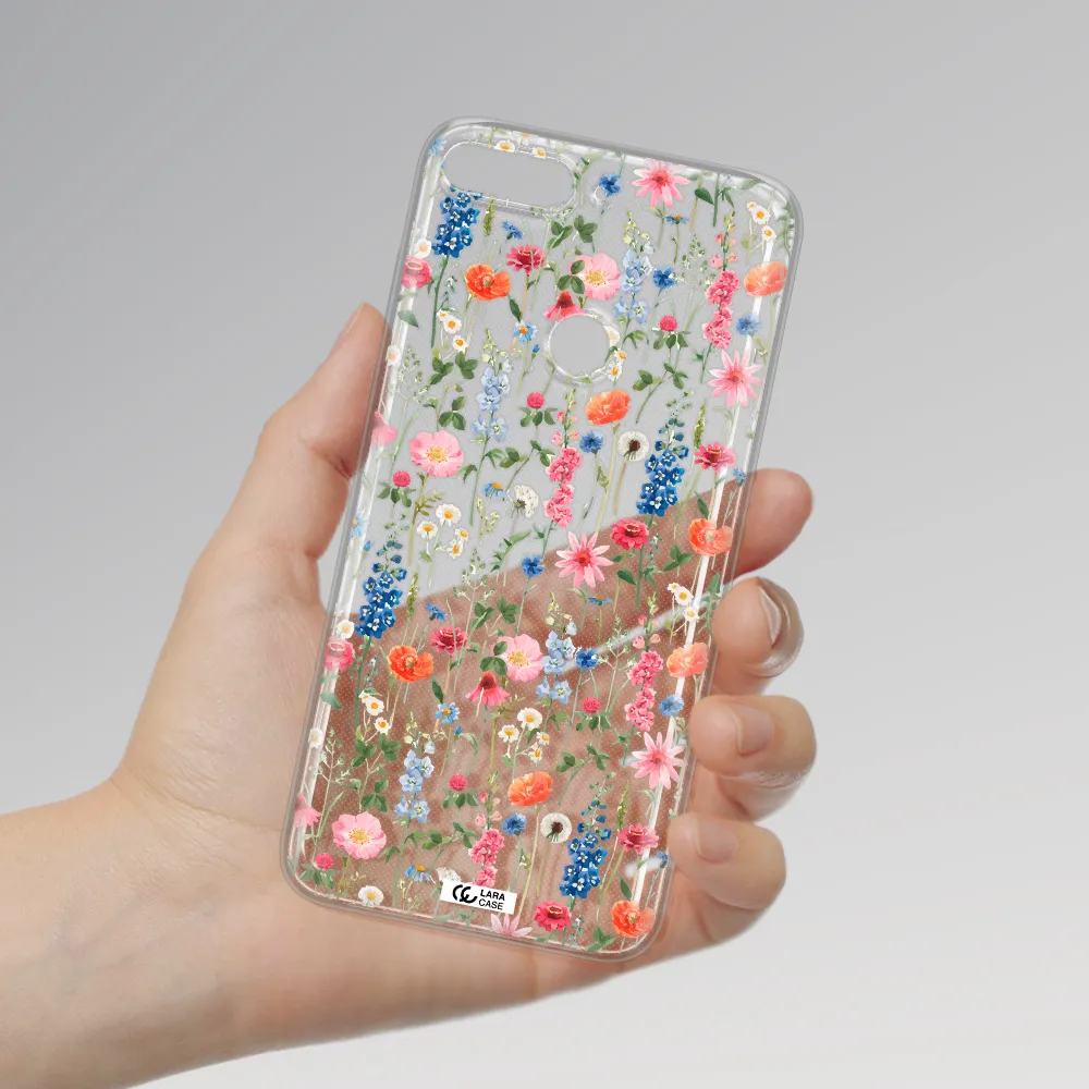 Green Blue Red Flowers Huawei Y7 2018 Clear TPU Case