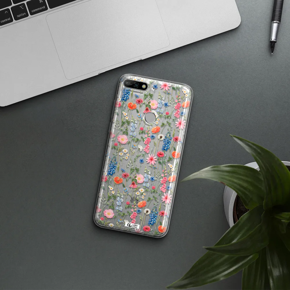 Green Blue Red Flowers Huawei Y7 2018 Clear TPU Case