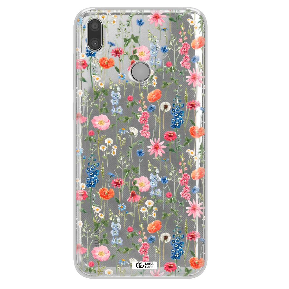 Green Blue Red Flowers Huawei Y7 2019 Clear TPU Case