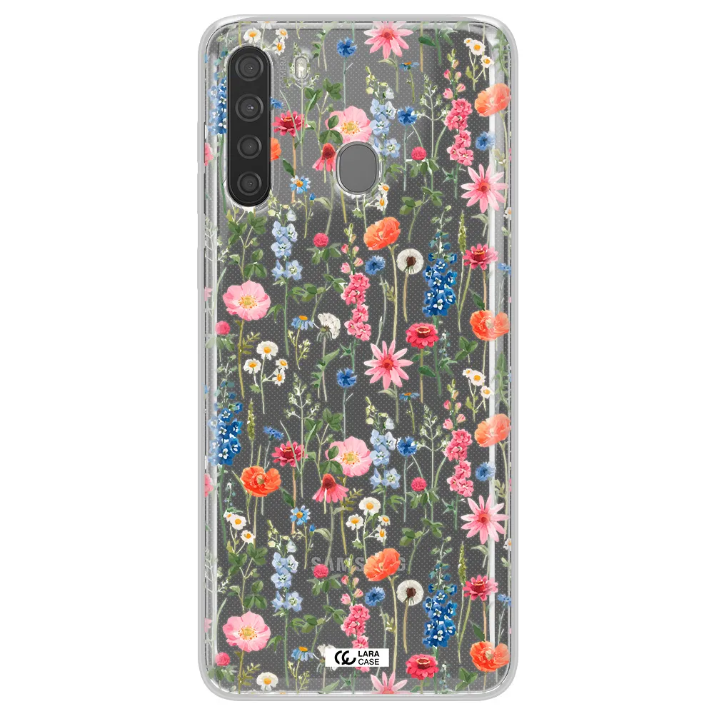 Green Blue Red Flowers Samsung A21 Clear TPU Case