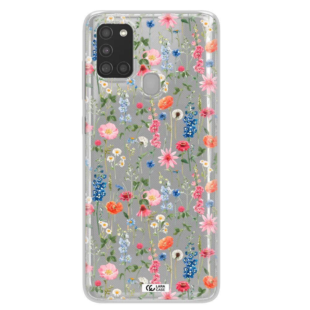 Green Blue Red Flowers Samsung A21S Clear TPU Case