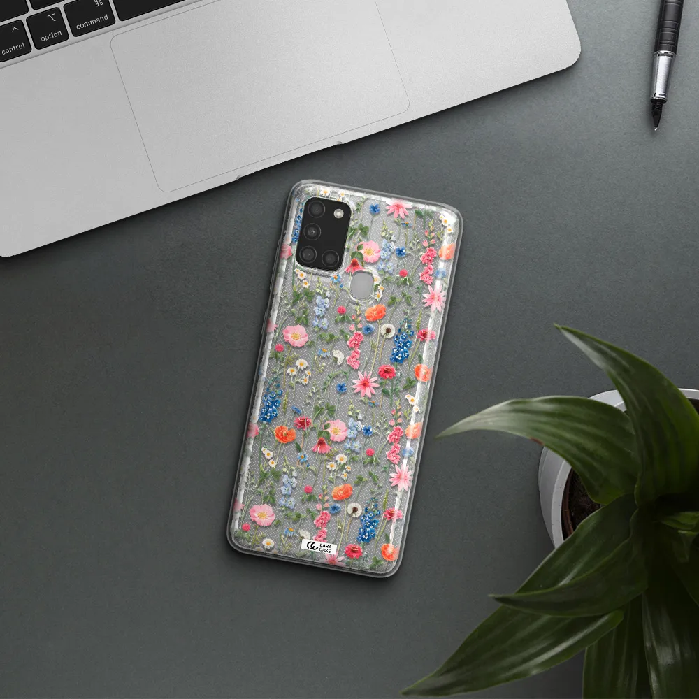 Green Blue Red Flowers Samsung A21S Clear TPU Case