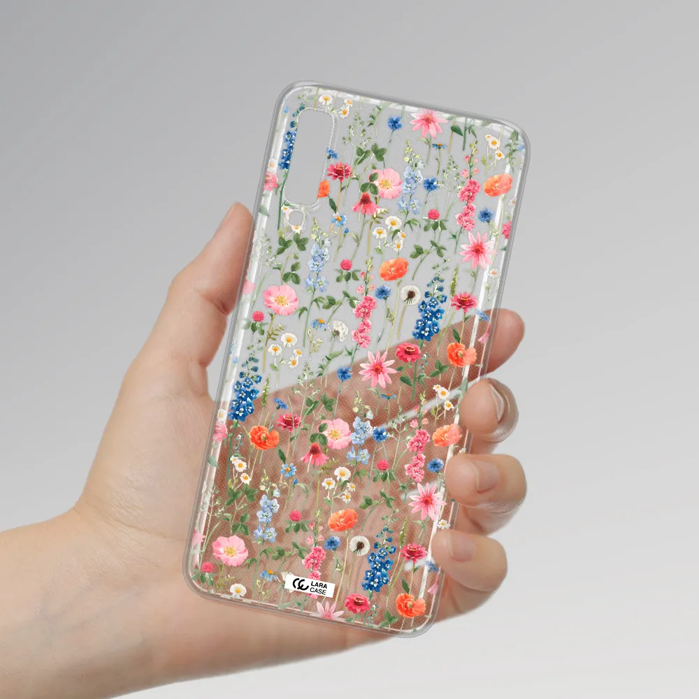 Green Blue Red Flowers Samsung A7 2018 Clear TPU Case