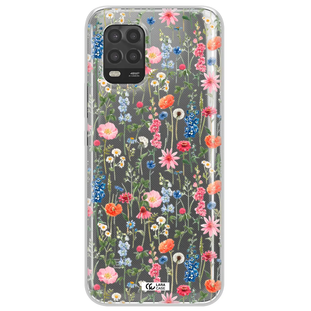 Green Blue Red Flowers Xiaomi Mi 10 Lite Clear TPU Case
