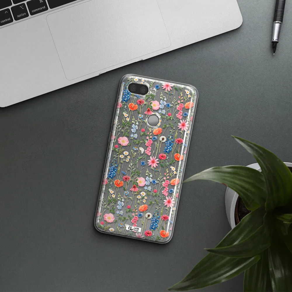 Green Blue Red Flowers Xiaomi Mi 8 Lite Clear TPU Case