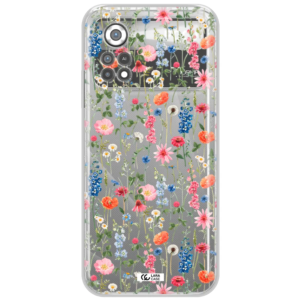 Green Blue Red Flowers Xiaomi Poco X4 Pro Clear TPU Case