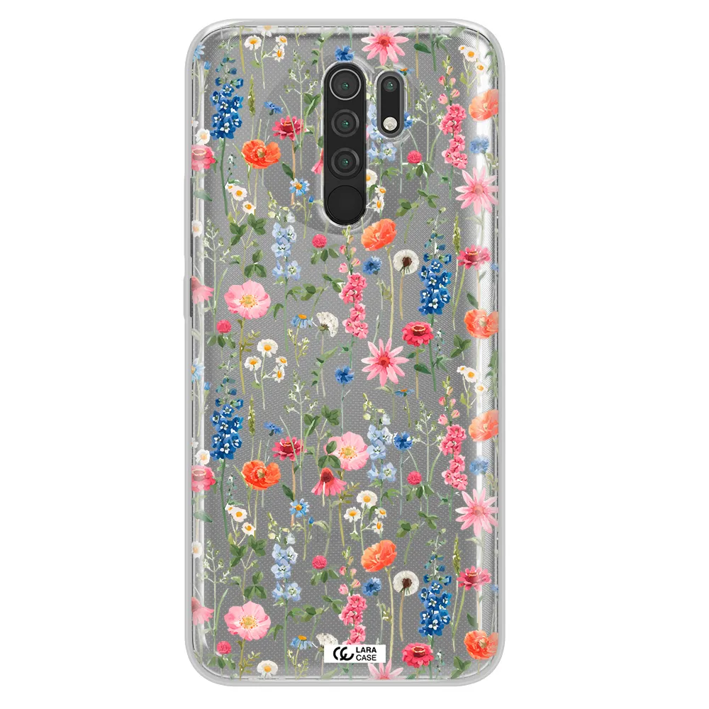 Green Blue Red Flowers Xiaomi Redmi 9 Clear TPU Case