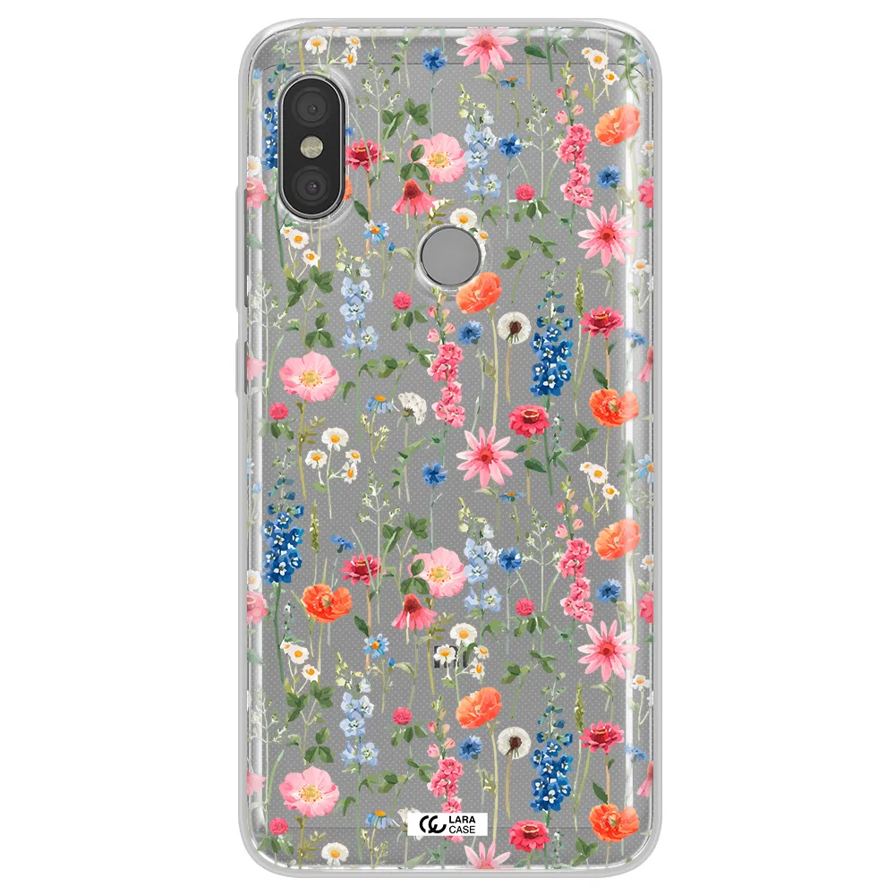 Green Blue Red Flowers Xiaomi Redmi Note 6 Pro Clear TPU Case