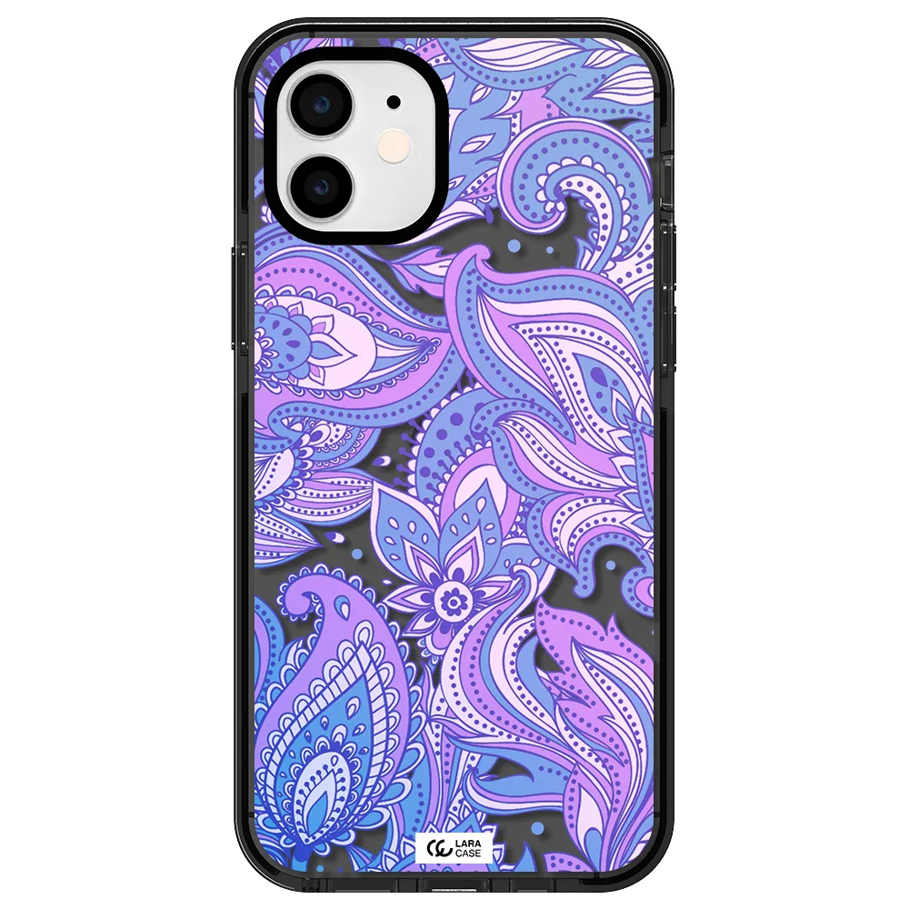 Purple Paisley Apple iPhone 12 impact Smoke Black Case