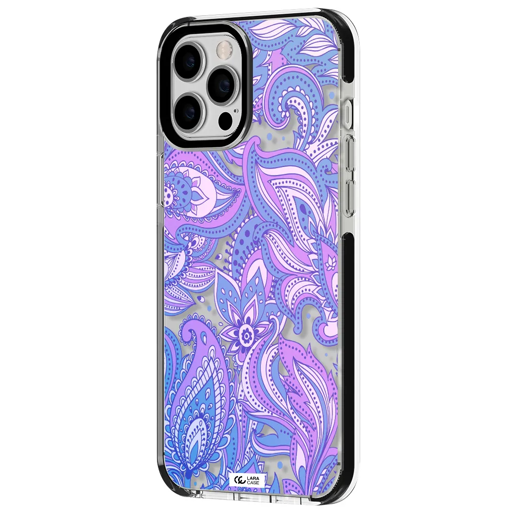 Purple Paisley Apple iPhone 12 pro max impact black border Case