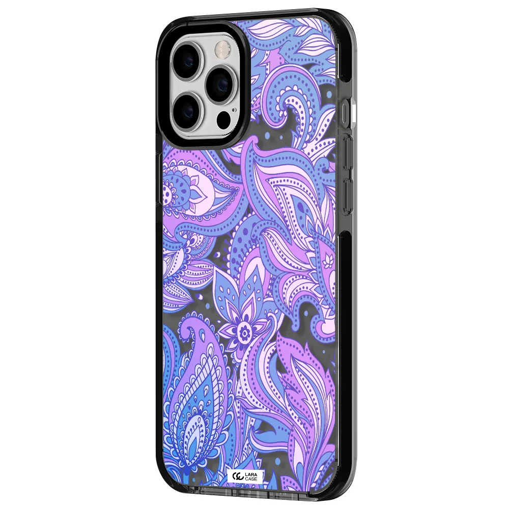 Purple Paisley Apple iPhone 12 pro max impact Smoke Black Case