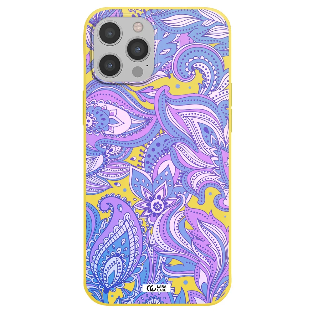 Purple Paisley Apple iPhone 12 pro Silicone canary yellow Case