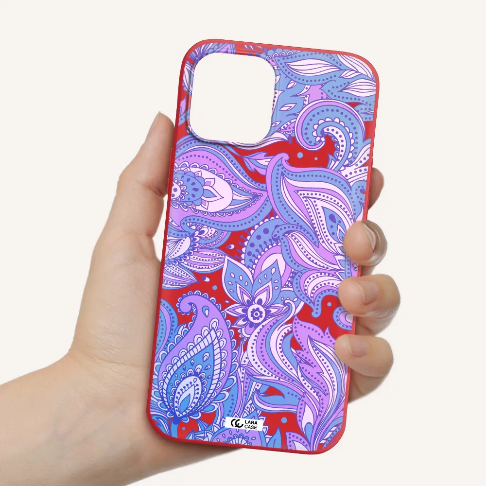 Purple Paisley Apple iPhone 12 pro Silicone Imperial Red Case