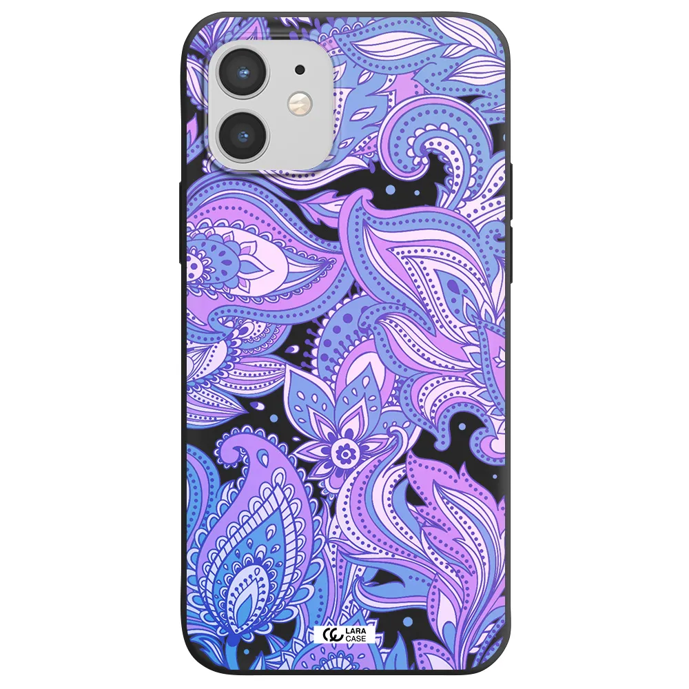 Purple Paisley Apple iPhone 12 Silicone black Case