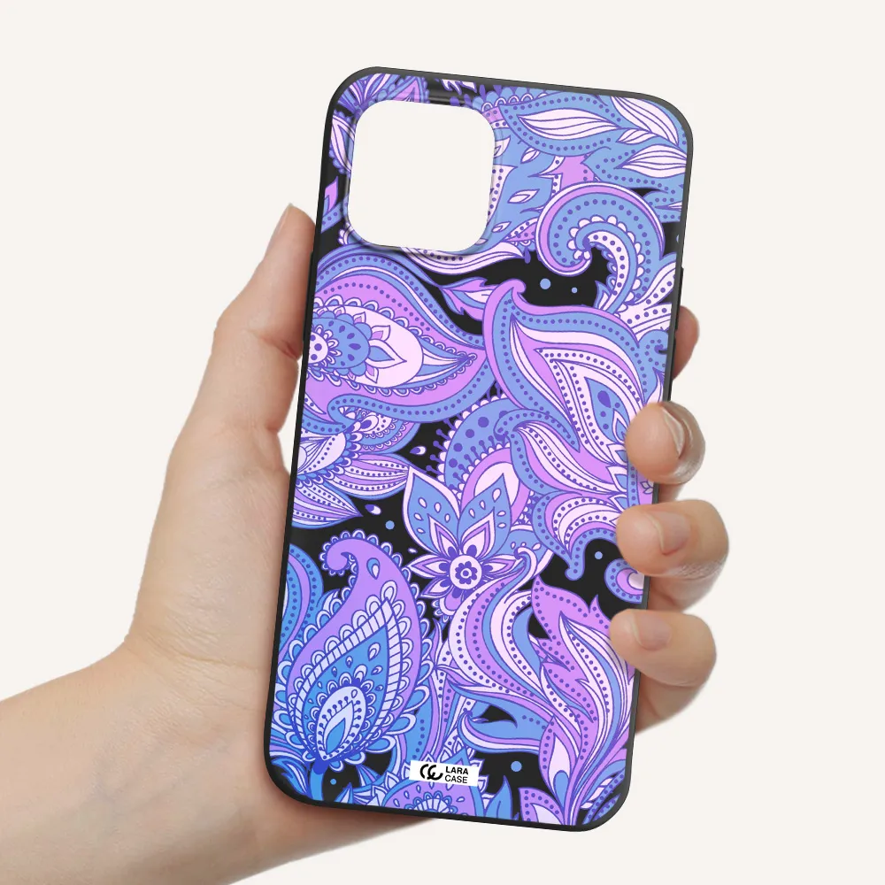 Purple Paisley Apple iPhone 12 Silicone black Case