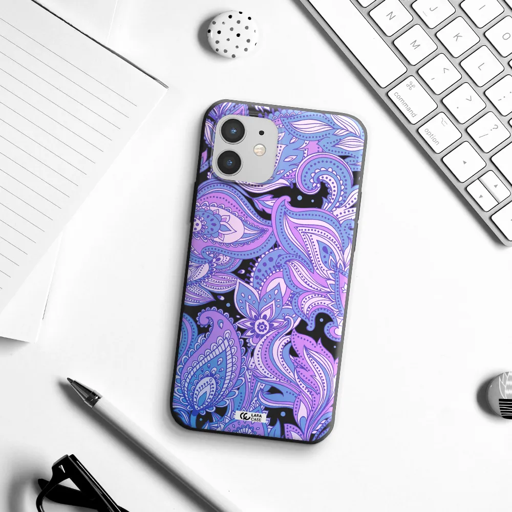 Purple Paisley Apple iPhone 12 Silicone black Case