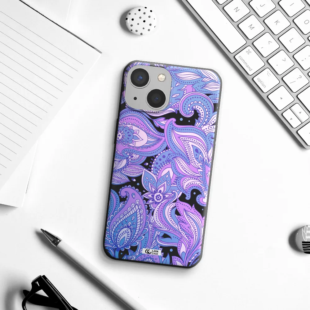 Purple Paisley Apple iPhone 13 mini Silicone black Case