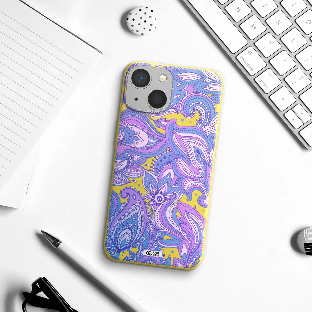 Purple Paisley Apple iPhone 13 mini Silicone canary yellow Case
