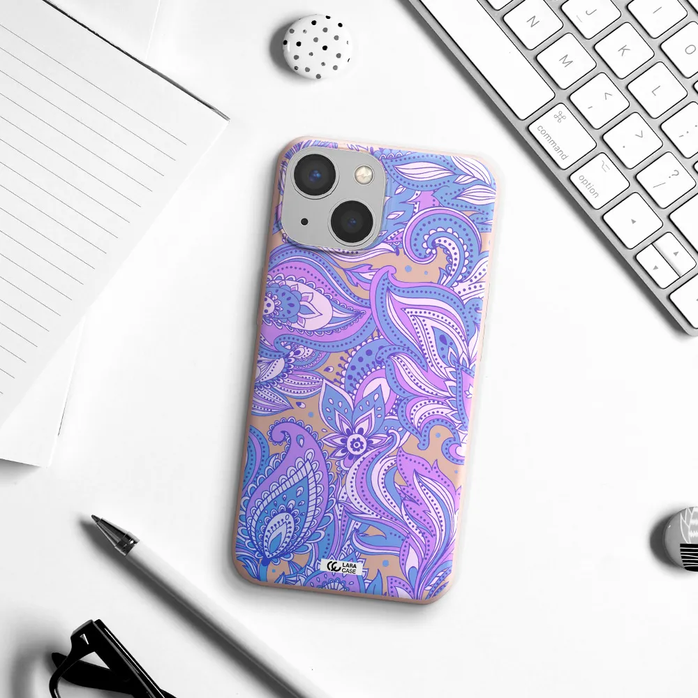 Purple Paisley Apple iPhone 13 mini Silicone pastel pink Case