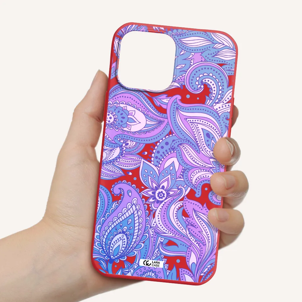 Purple Paisley Apple iPhone 13 Pro Silicone Imperial Red Case