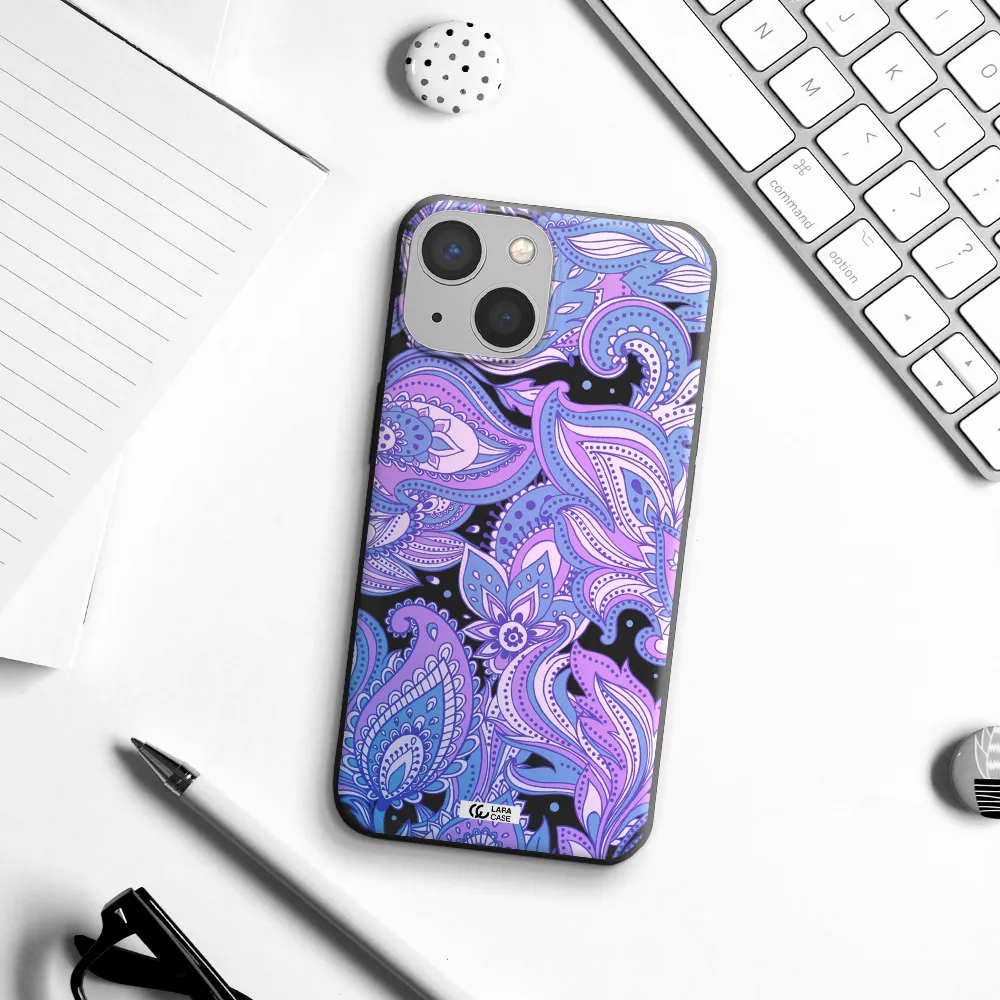 Purple Paisley Apple iPhone 13 Silicone black Case