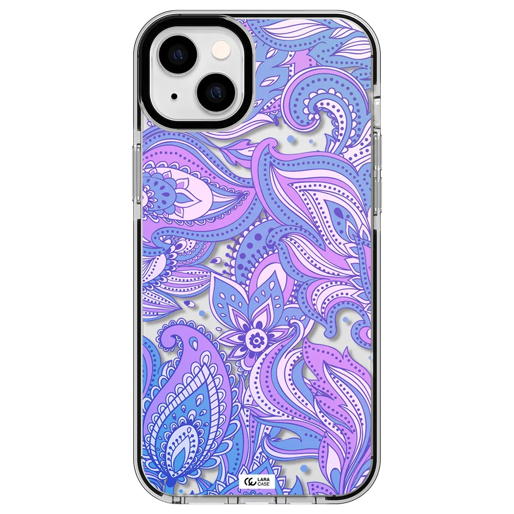 Purple Paisley Apple iPhone 14 plus impact black border Case